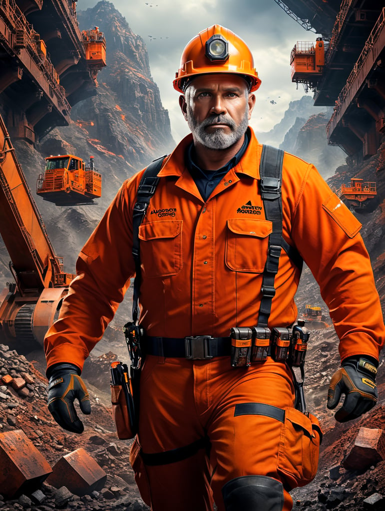 make a poster disney pixer, The contents of the poster are about a mining engineer wearing an orange safety uniform and the title of the poster is "Adaro"