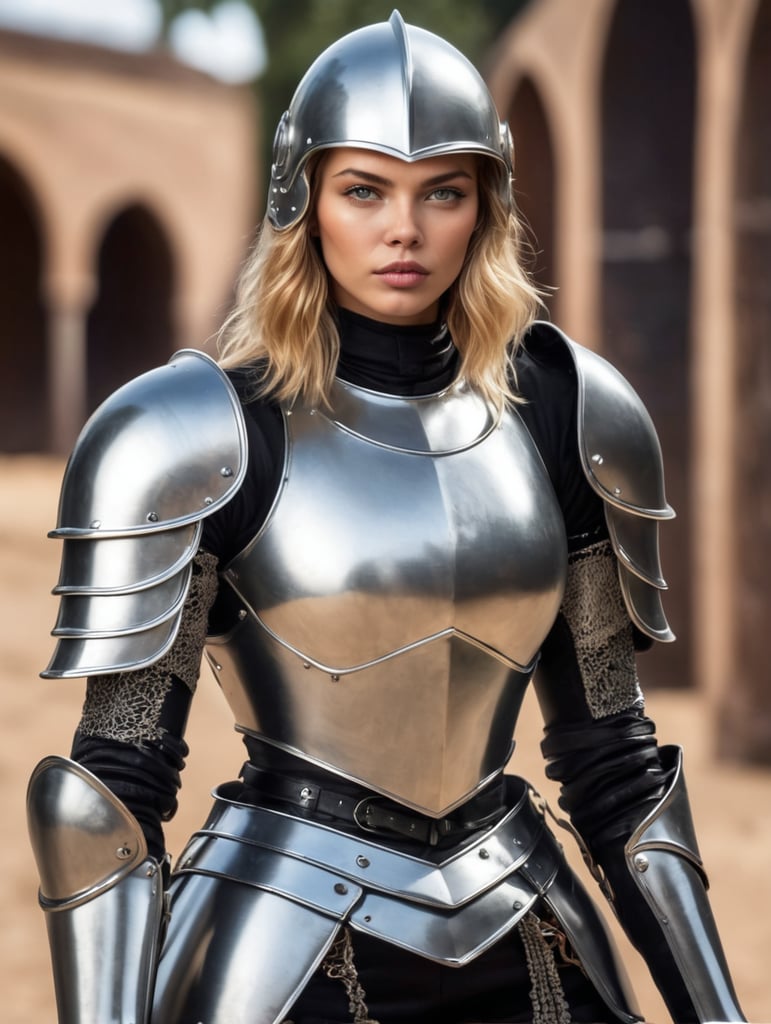 full plate armor, sallet helmet, battle-ready, stella maxwell