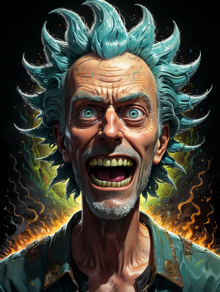 Dibujo con el estilo de la serie de Rick Sanchez de Rick and Morty haciendo trading