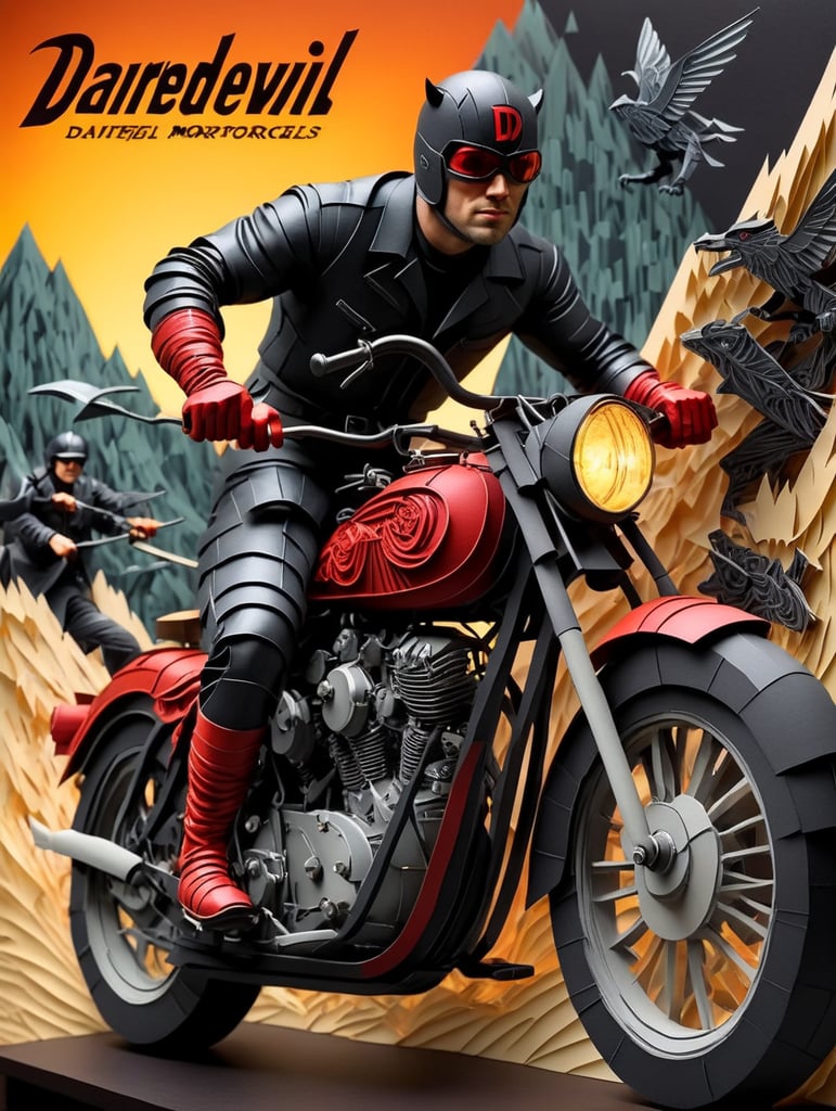 vintage advertising poster 3 colors for daredevil motorcycles