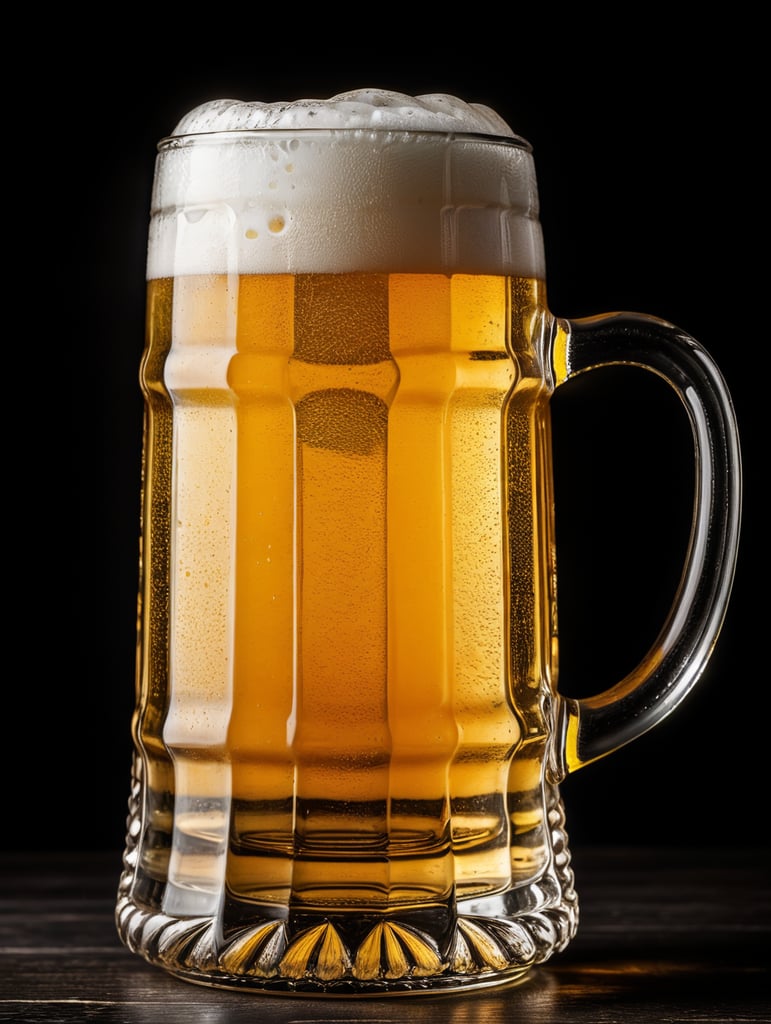 glass beer mug, isolated, black background, professional photo
