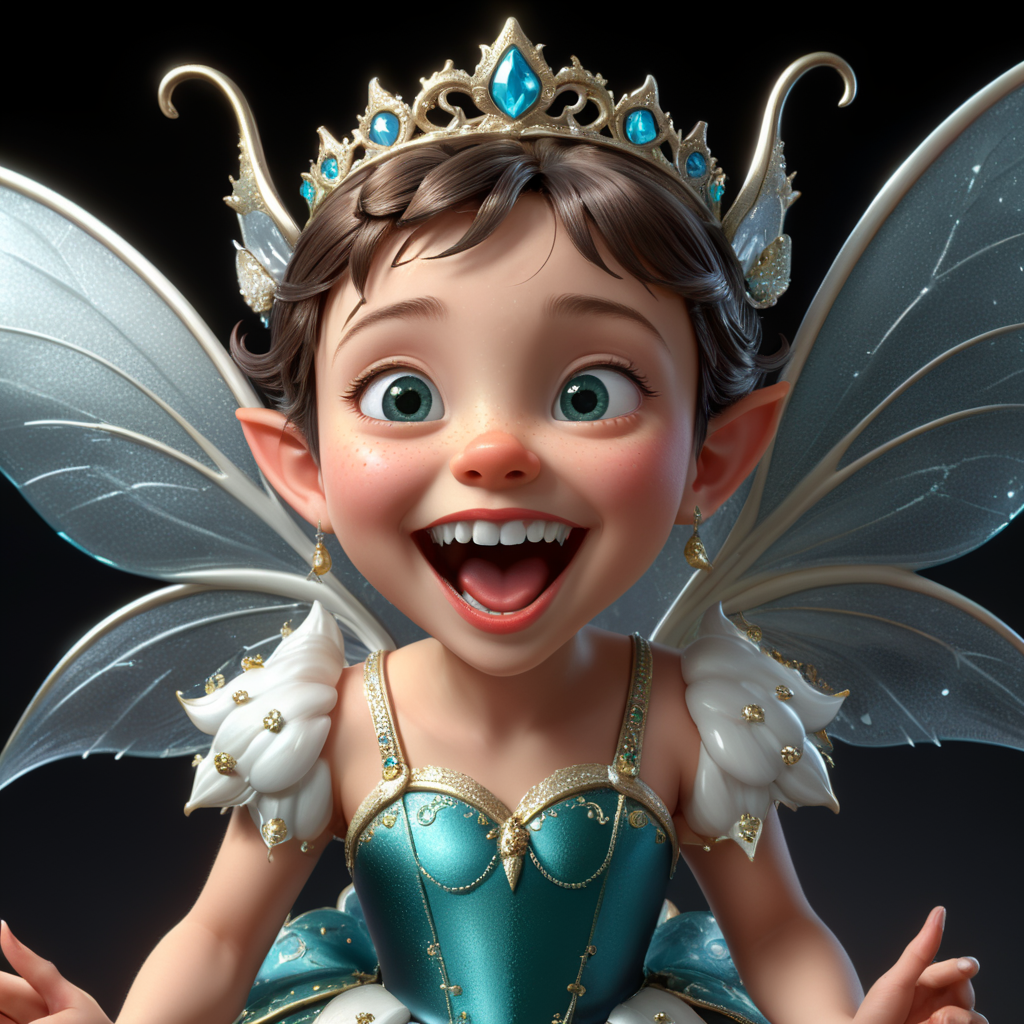 Imagine a charming 3D cartoon Tooth Fairy straight out of a Disney movie on isolated white background