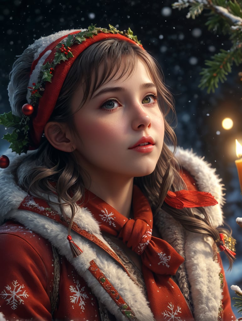 cute girl Christmas look with snows