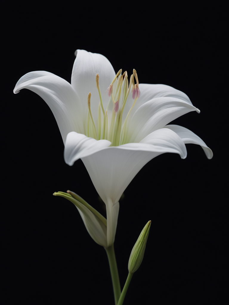 lily flower, black background, deep colors, dark atmosphere, contrasting light