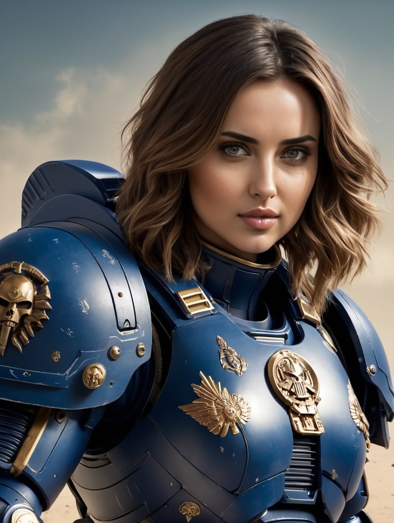 Make a photo of Ana de Armas in space marine armour from warhammer 40k