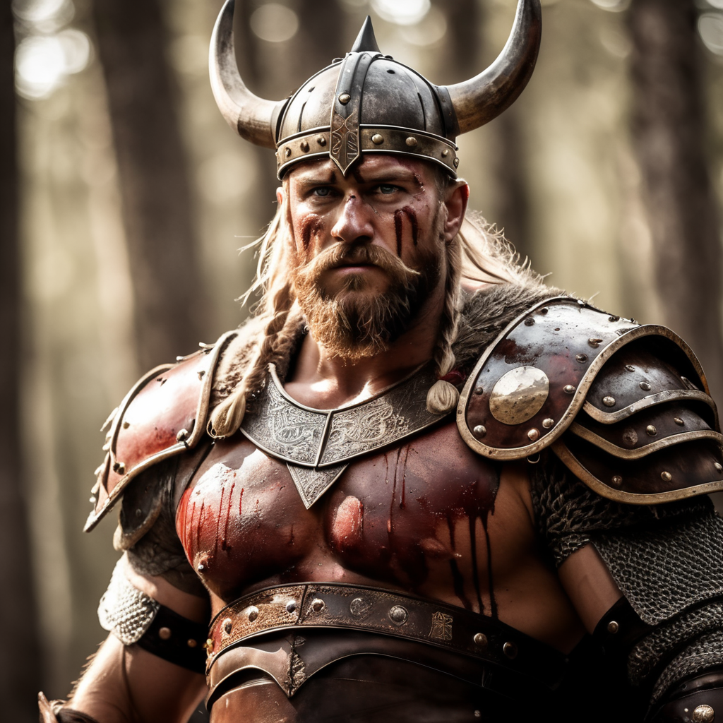 hyper realistic Blood stained viking warrior king