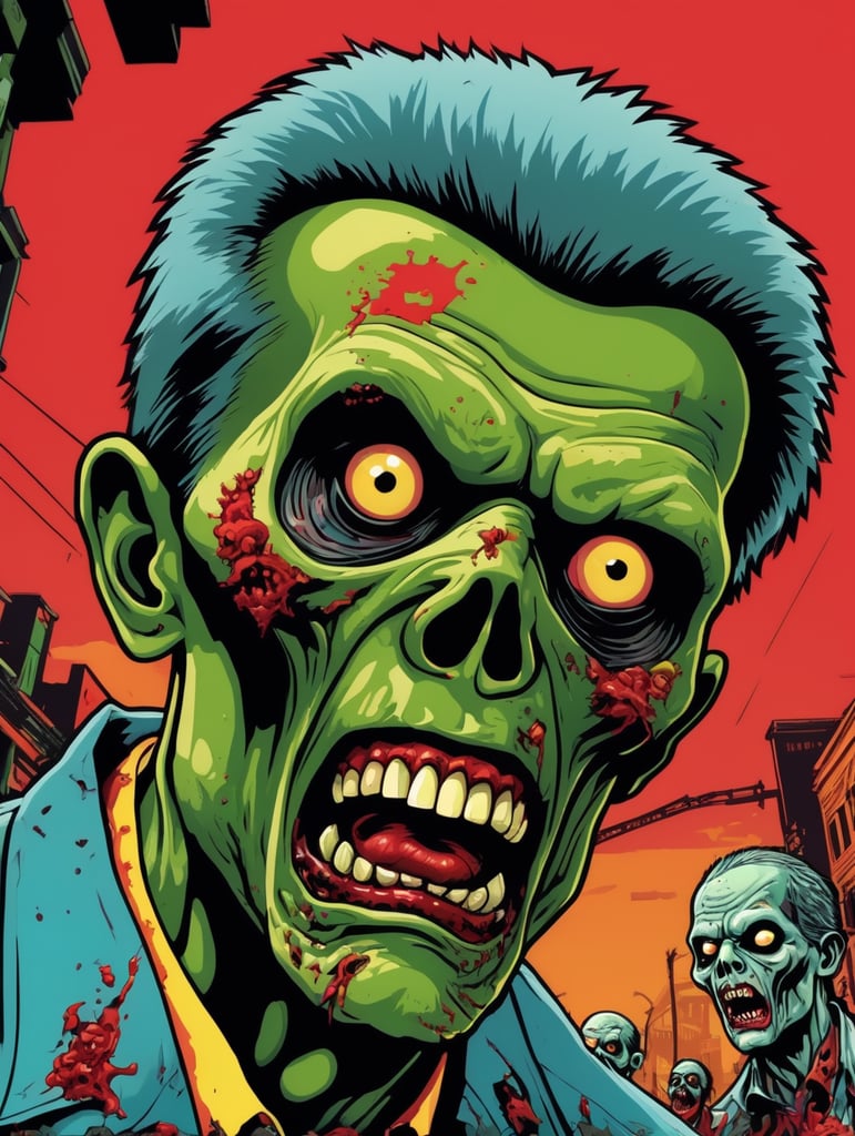 Pop art illustration, zombies running through the streets