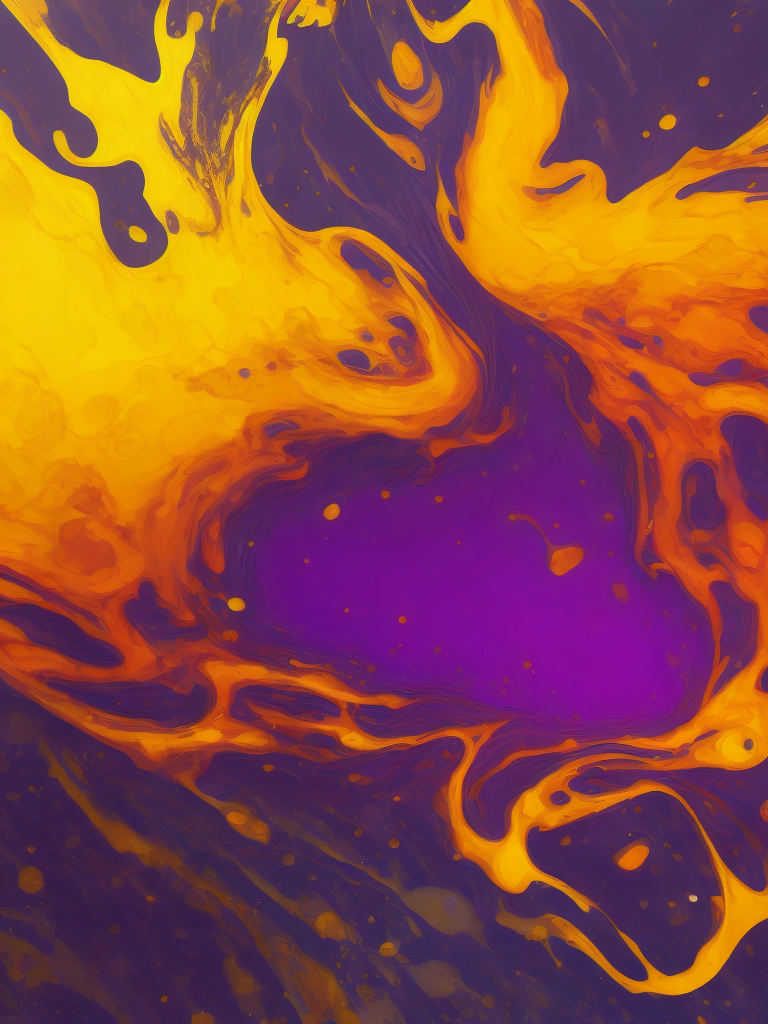 Two paint mixing texture, purple and yellow paint, pattern, background, top view, liquid