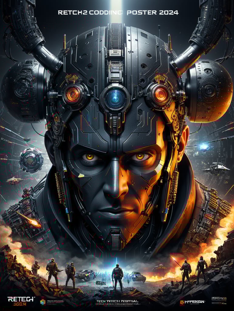 Generate a poster for a tech developer festival named "ReTech 2024" It will be about coding